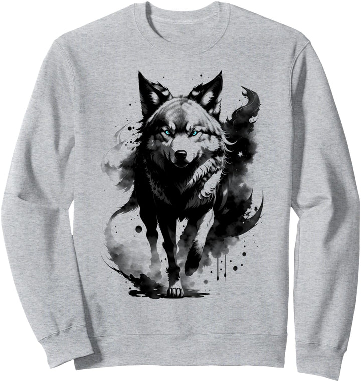 Modischer Wolf mit blauen Augen im künstlerischen Design Sweatshirt