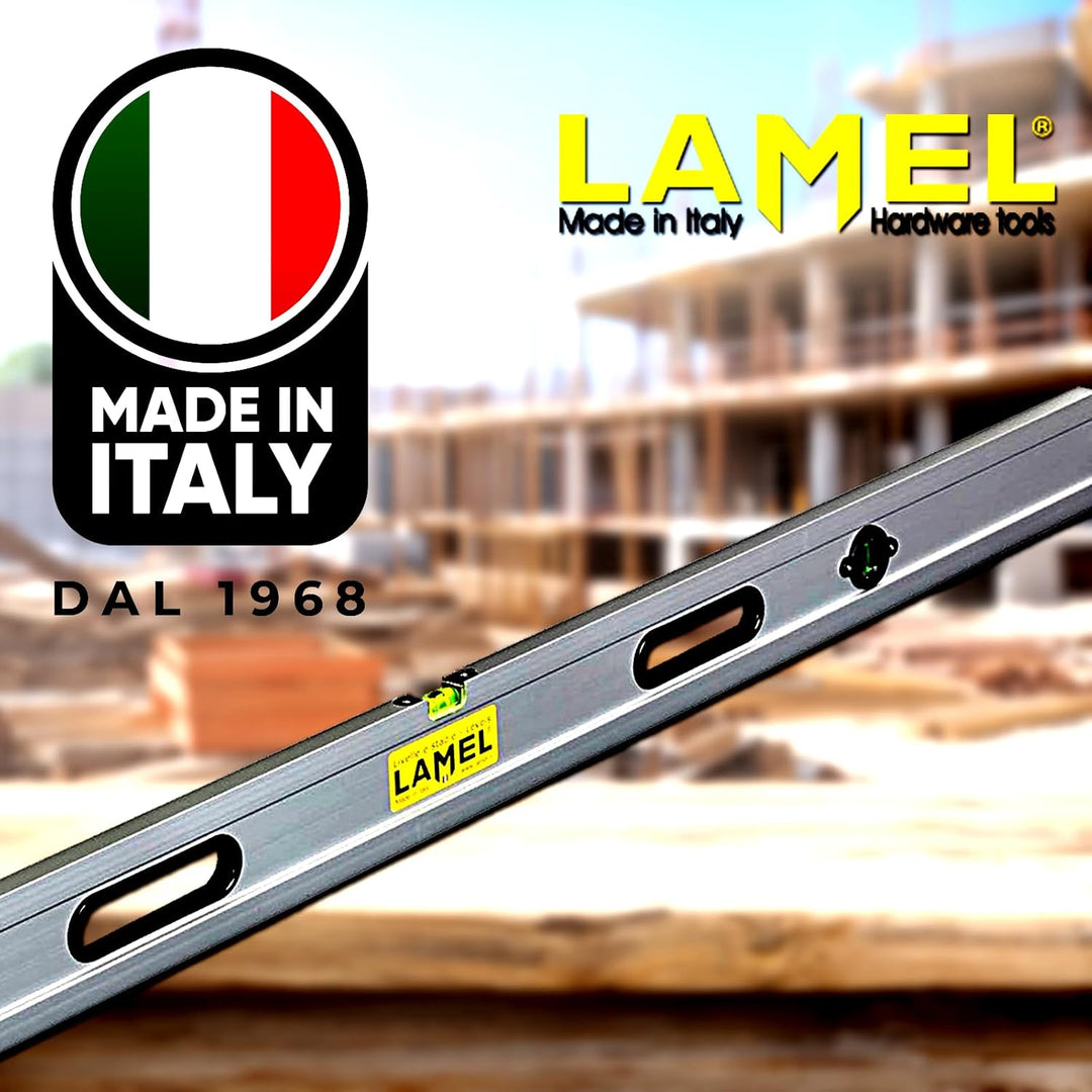 LAMEL Richtlatte 100 cm, mit Libellen und Griffen, eloxiertem Aluminium, verstärktes Profil, zum Ver