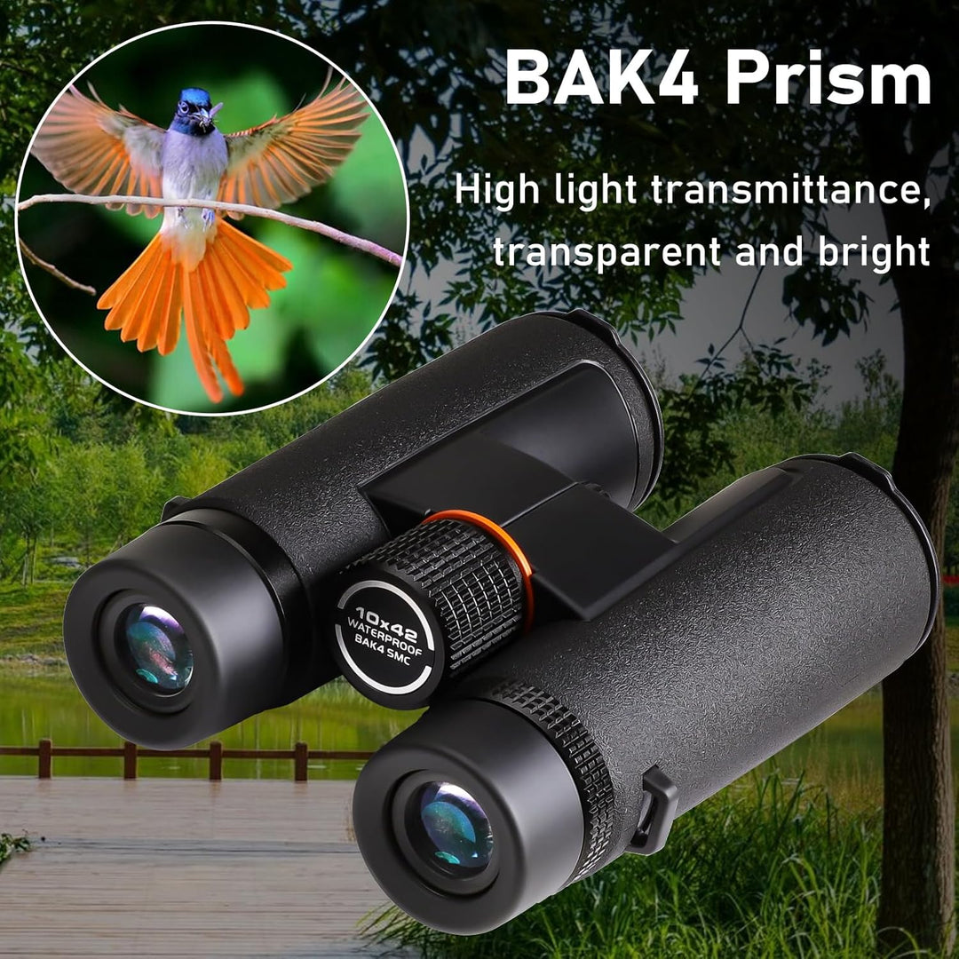 TRV Fernglas für Erwachsene, 10 x 42, leistungsstark, wasserdicht, beschlagsicher, BAK4-Prisma, mit