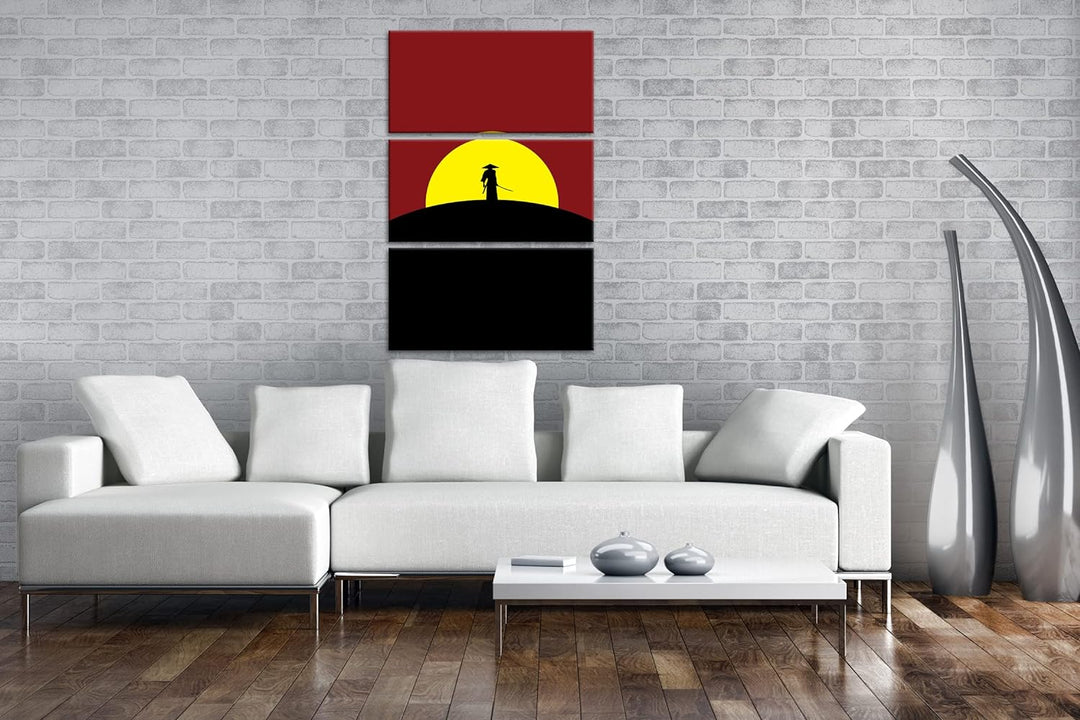 deyoli einsamer Samurai Krieger Format: 3Teilig als Leinwandbild, Motiv fertig gerahmt auf Echtholzr