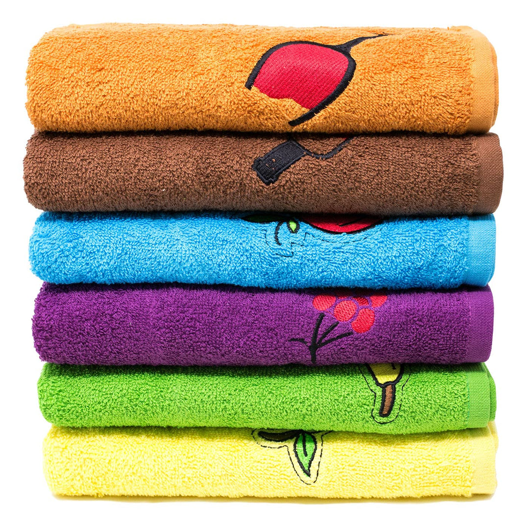 QILZO® Küchentuch Baumwolle 12 Handtücher, Mehrfarbig, mit besticktem Muster, saugfähig, weich 50x50