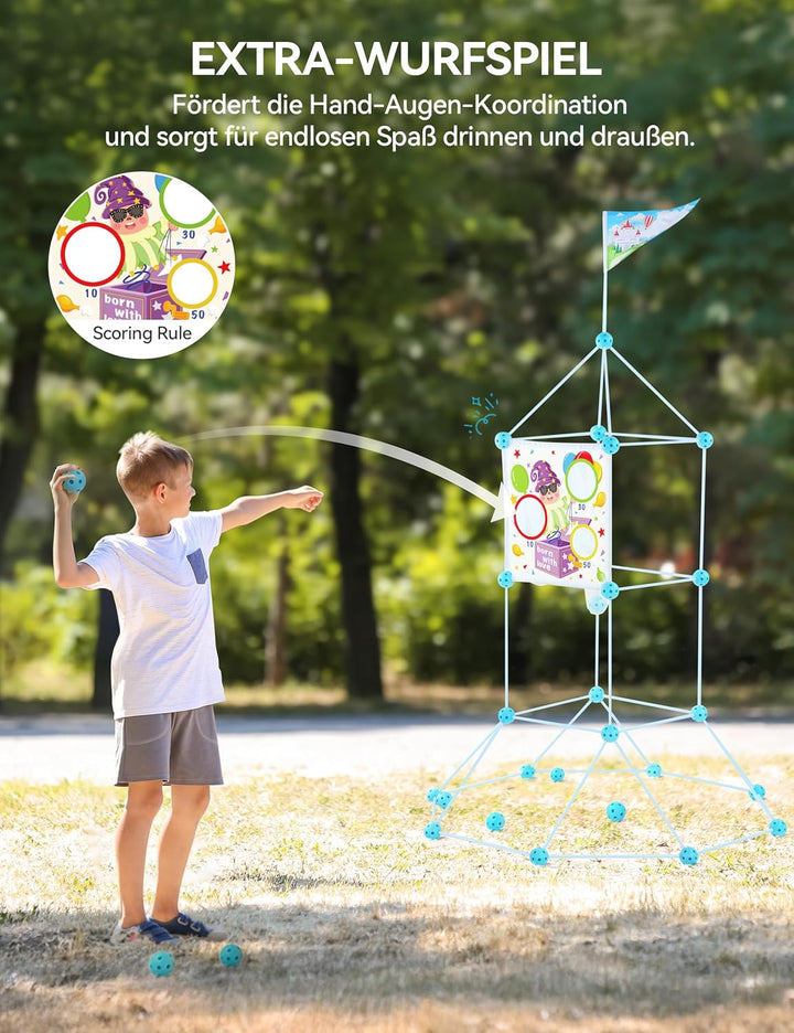 besrey Höhle Bauen Kinder – 144PCS Konstruktionsspielzeug mit Wurfspiel, Kinder Höhle, Outdoor Garte