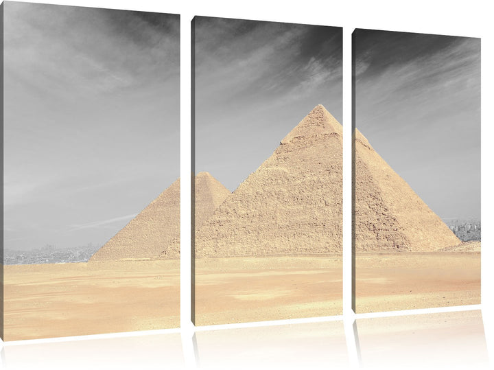 Pixxprint Pyramiden von Gizeh als Leinwandbild/Grösse: 3 Teilig (120x80 cm) cm/Wandbild/Kunstdruck/f