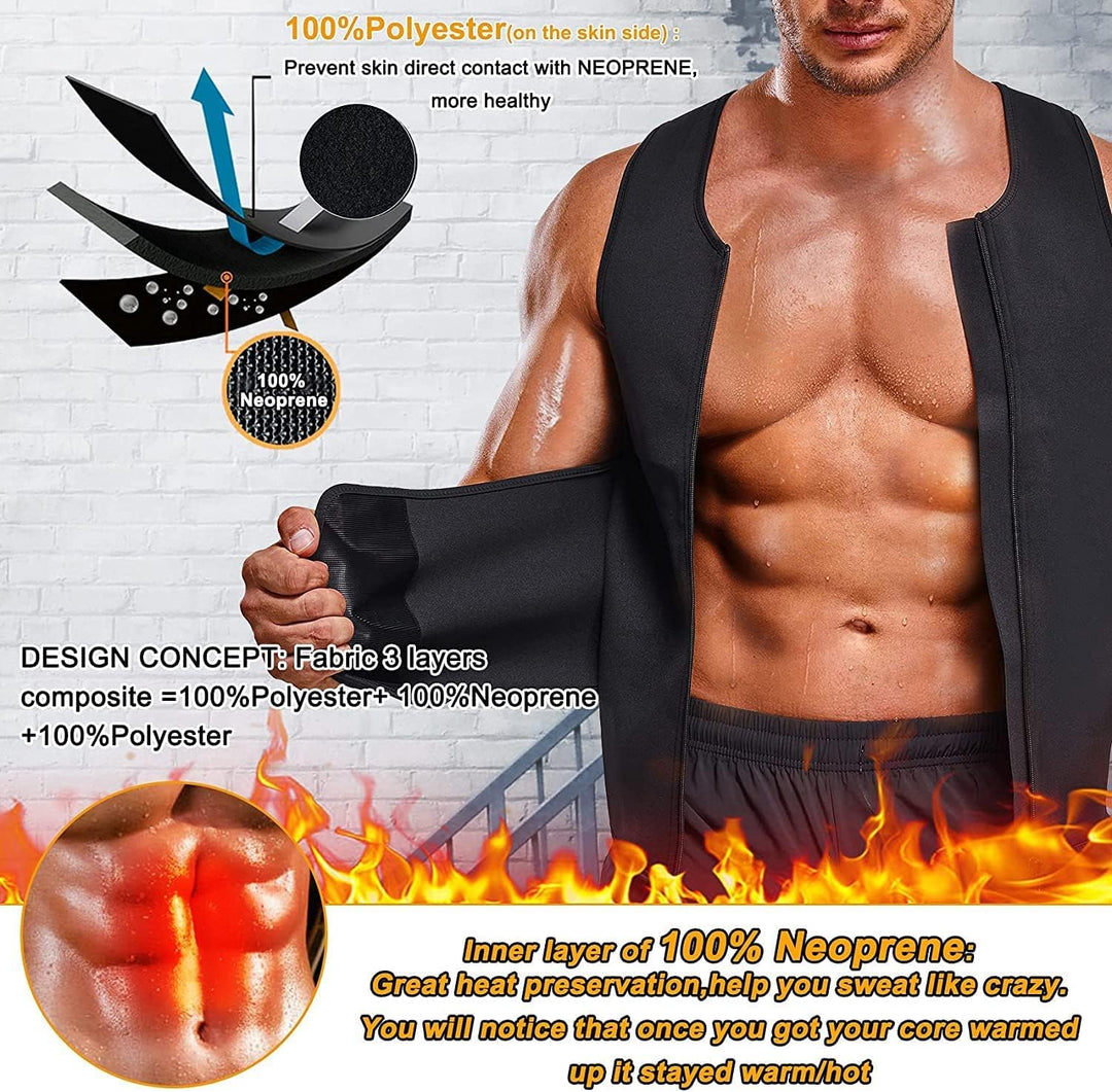 Sauna Weste mit Bauchweggürtel Neopren Herren Fitness Korsett Schwitzweste tank top shapewear fitnes