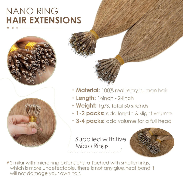 Nanoring Extensions Echthaar 1g Haarteile Echthaar Nano Haarverlängerung 7A Remy Hair Extensions 50