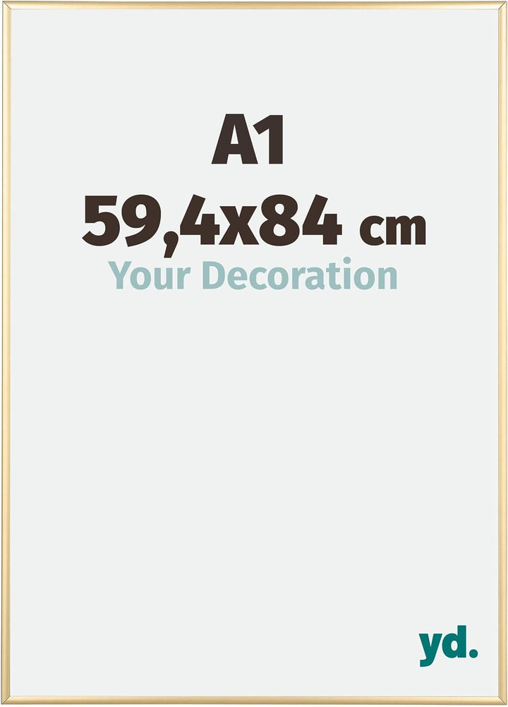 yd. Your Decoration - Bilderrahmen DIN A1 59,4x84 cm - Gold - Bilderrahmen aus Aluminium mit Acrylgl