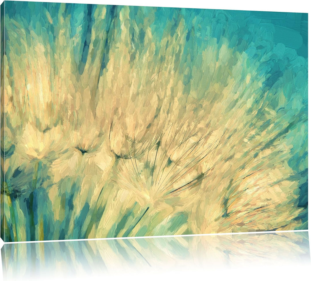 Pusteblume Pinsel Effekt, Format: 100x70 auf Leinwand, XXL riesige Bilder fertig gerahmt mit Keilrah