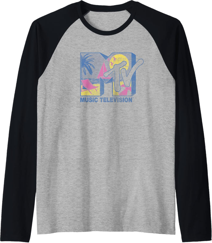 MTV Beach Neon Filled Logo Raglan