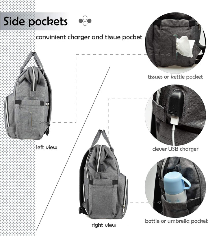 Baby Wickelrucksack, Babytasche für Reise, Wickeltasche Grosse Kapazität, Multifach Reise Rucksack W
