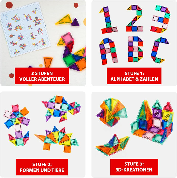 Magnet Bausteine 36 Stück Fördert Kreativität, Motorik & Fantasie - Umweltfreundliches Magnetisches