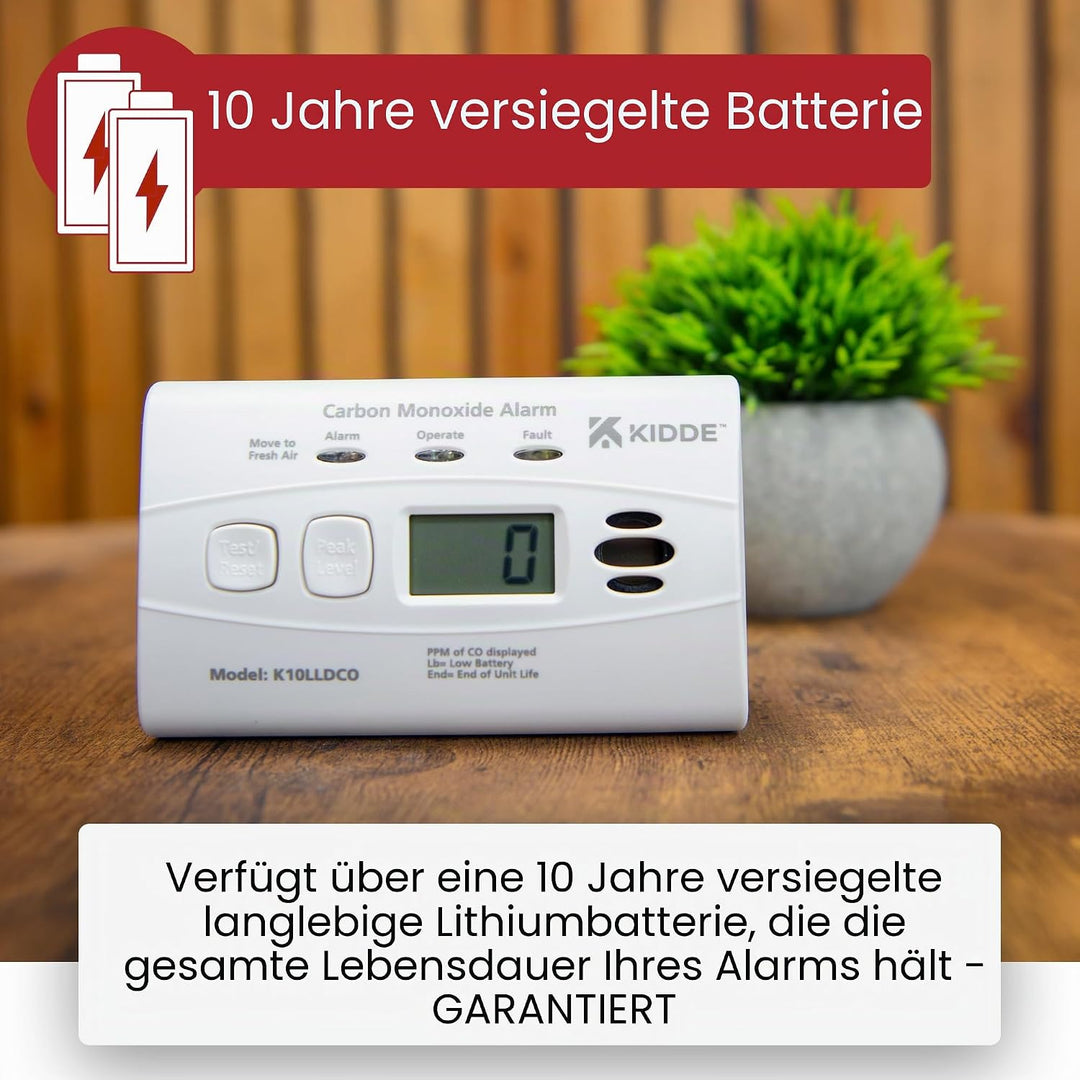 Kidde 10LLDCO Kohlenmonoxid Alarm Digital Display mit versiegelten Akku, Standard Alarm