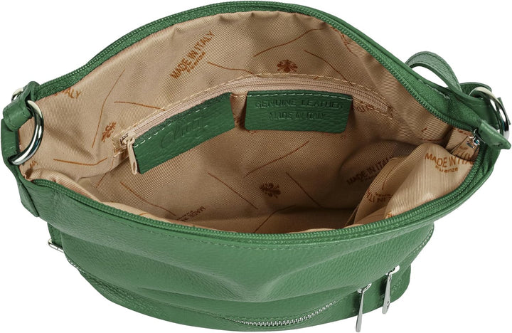 Umhängetasche Echt Leder Damen Made in Italy, verstellbarer Schultergurt, Handtasche mit Reissversch