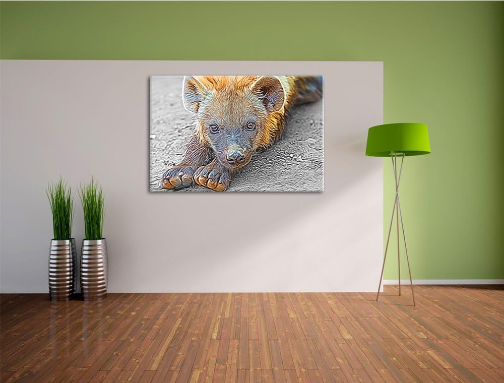 niedliche kleine Hyäne schwarz/weiss Deluxe Format: 100x70 cm auf Leinwand, XXL riesige Bilder ferti