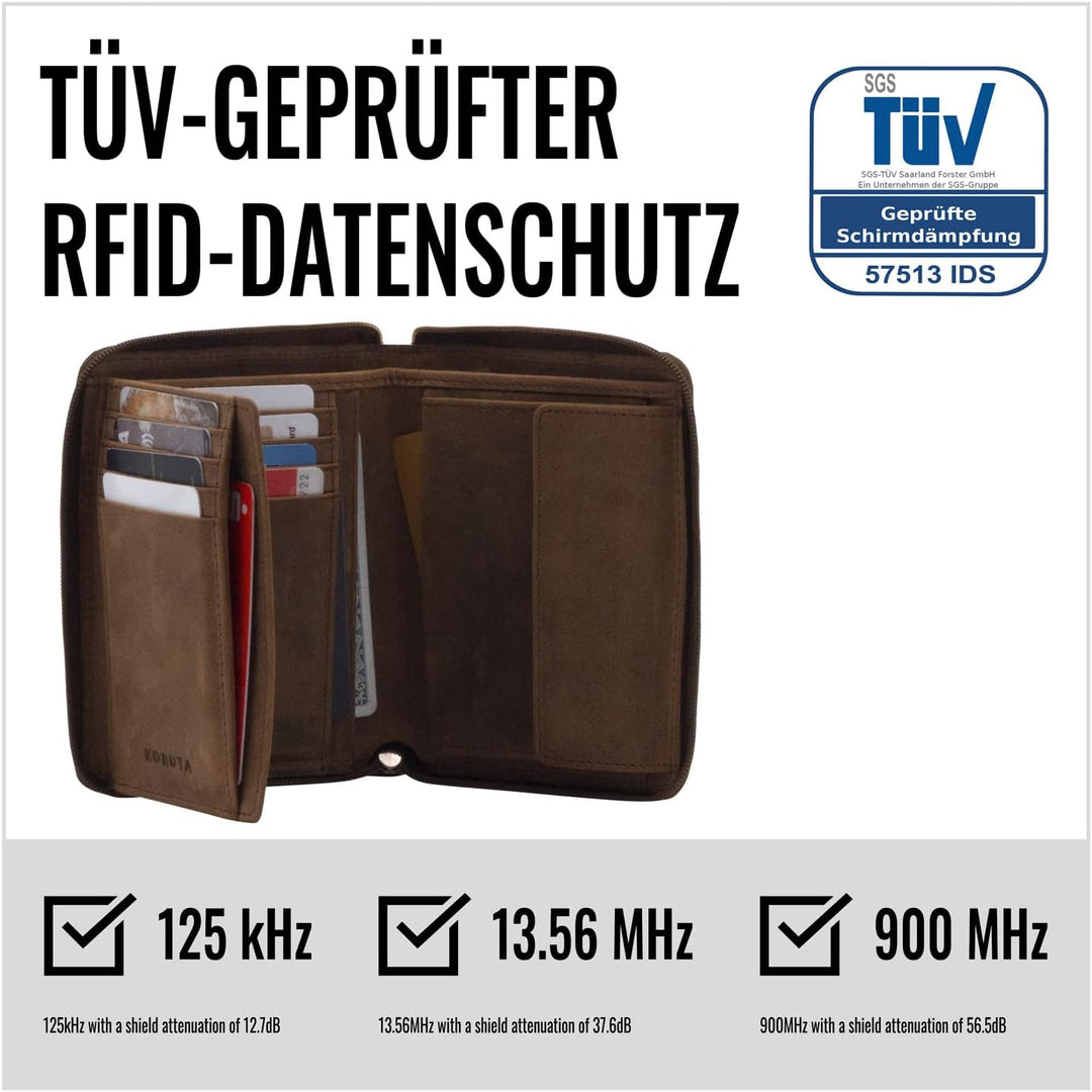 KORUTA® Geldbörse Damen Leder mit RFID Schutz I Portemonnaie Damen Gross mit Münzfach I Echtleder Ge