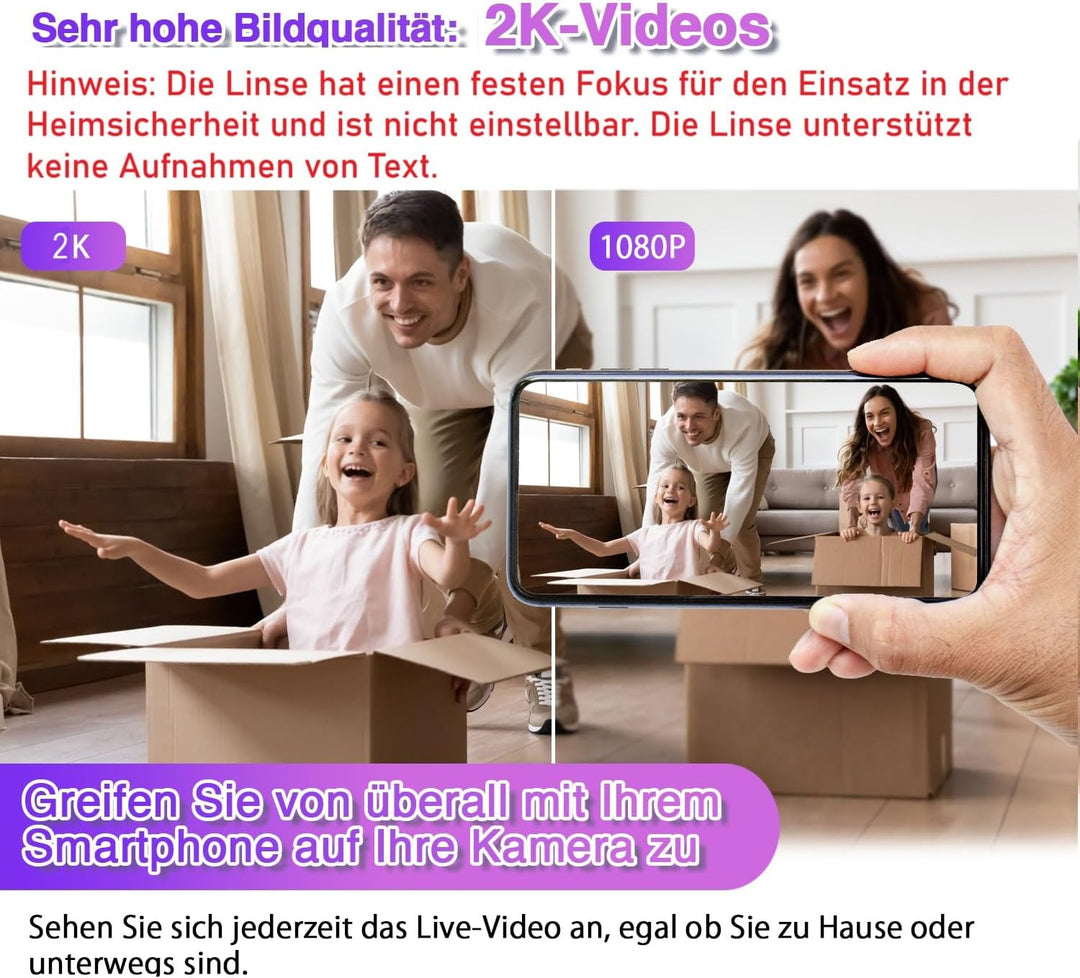 WIWACAM MW5L WLAN-Kamera 4K Ultra HD, Bewegungserkennung, Überwachungskammera-Innen, microSD-Karte S