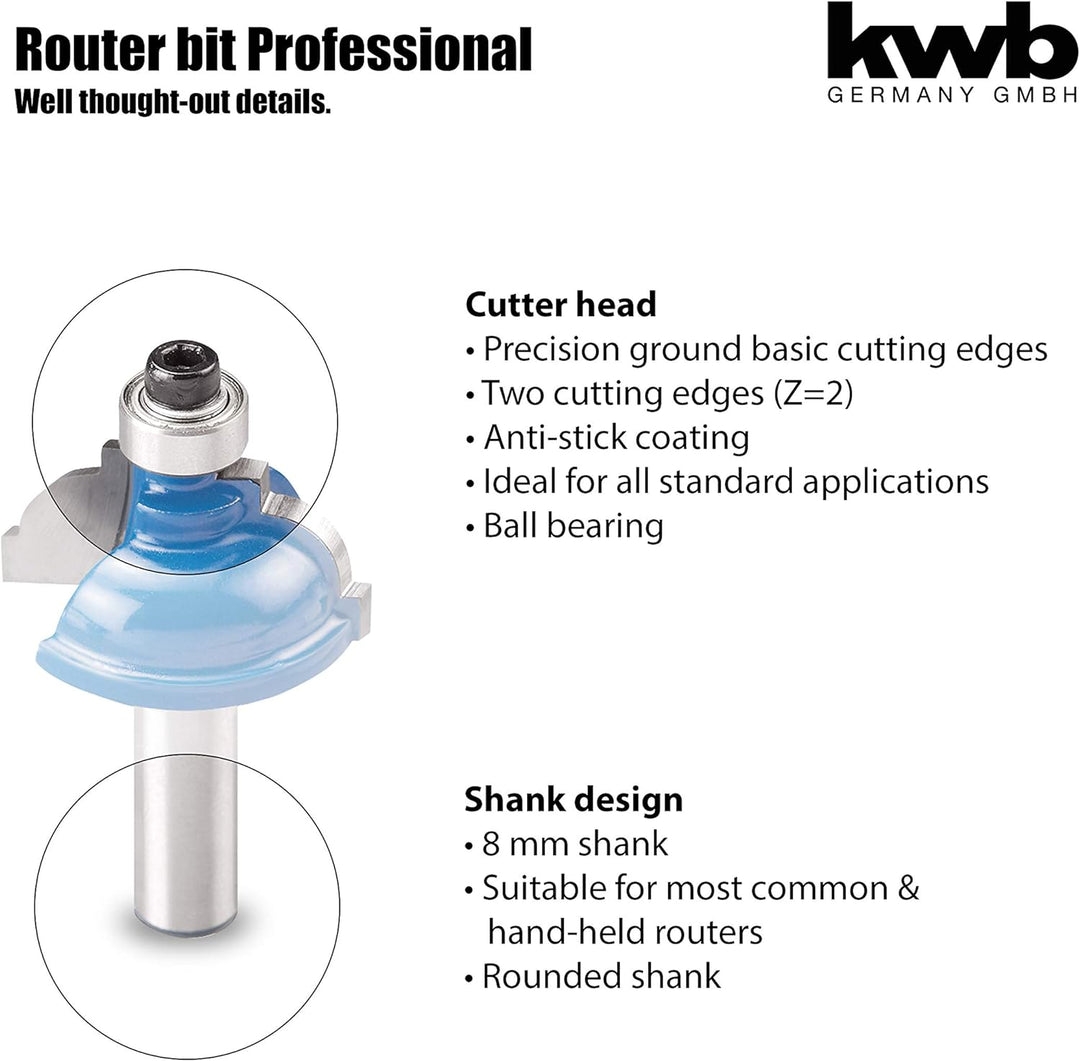 kwb Profilfräser Ø 39,2 mm, hartmetallbestückt mit Anlaufkugellager, präzisem Spannschaft und optimi