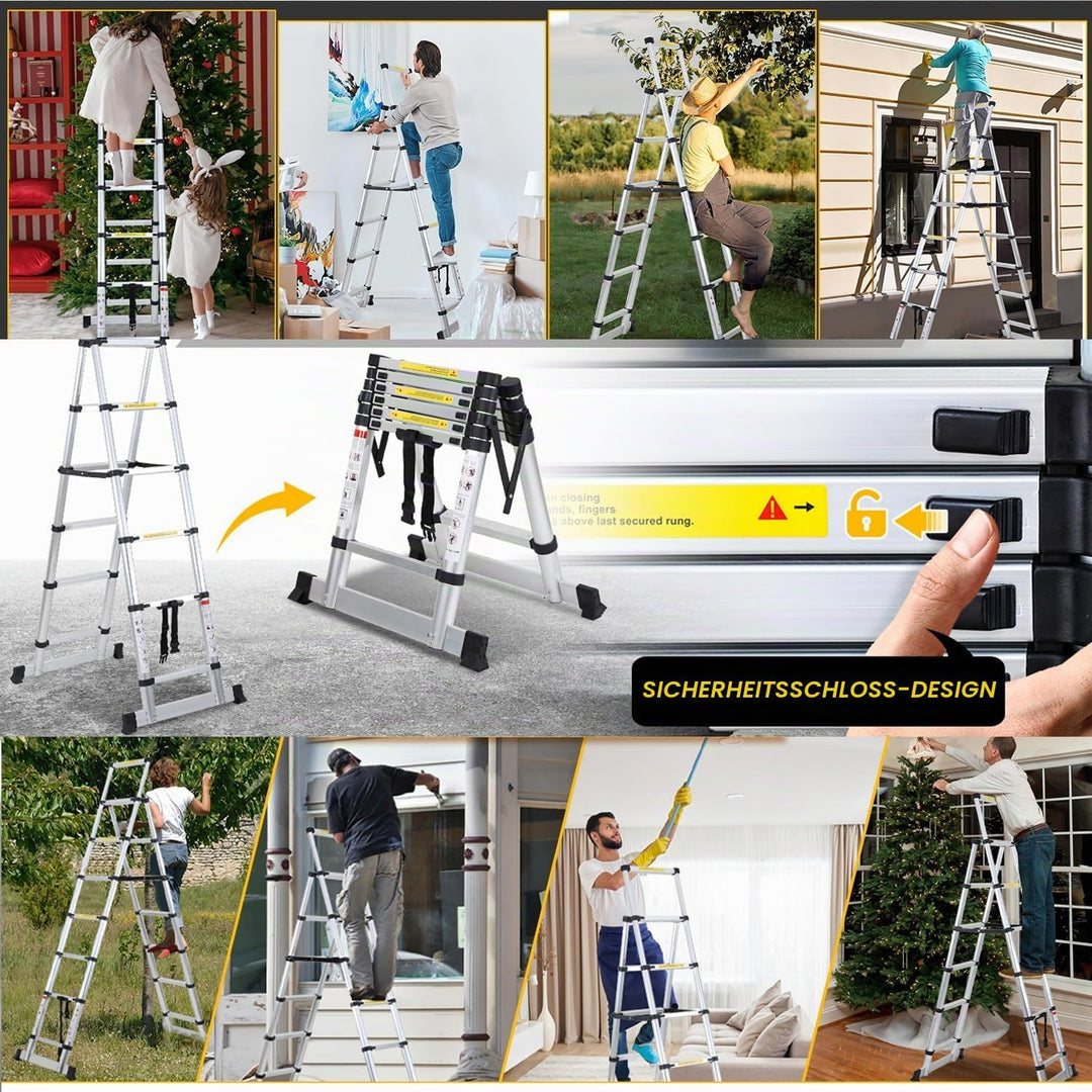 Cecaylie 1.7M+2.0M Teleskopleiter Klappleiter A-Rahmen 5 + 6 Stufen Max Belastung 150 KG/330 Pfund,
