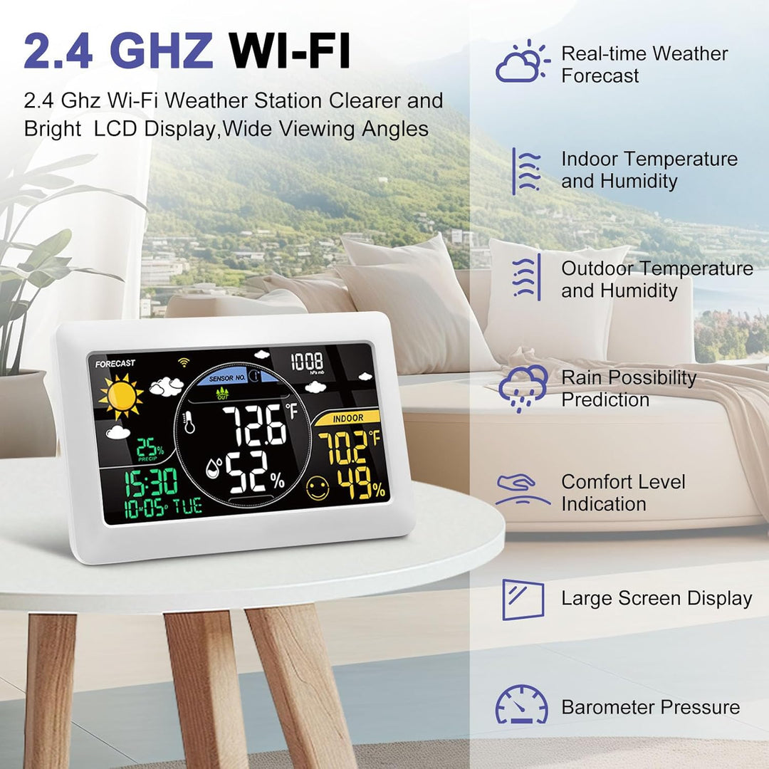 7.9" Wetterstation Funk mit Aussensensor VA-Display DCF Funkuhr, 20CM Grösse Farbdisplay mit Innen u