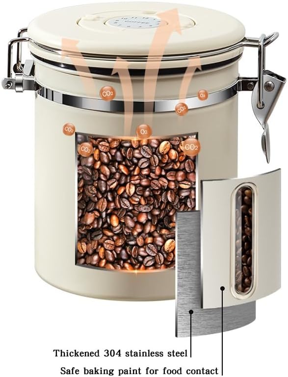 Kaffeedose Luftdicht mit Messlöffel & Ventil, 1,8L Datumsanzeige Wiederverwendbarer Kaffeebehälter,