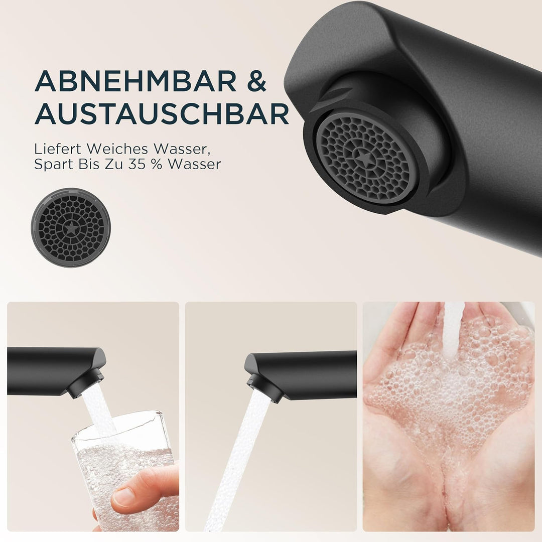 FORIOUS® Wasserhahn Bad Schwarz, Waschbeckenarmatur mit Auslaufhöhe 85MM | Edelstahl Einhebel-Mischb