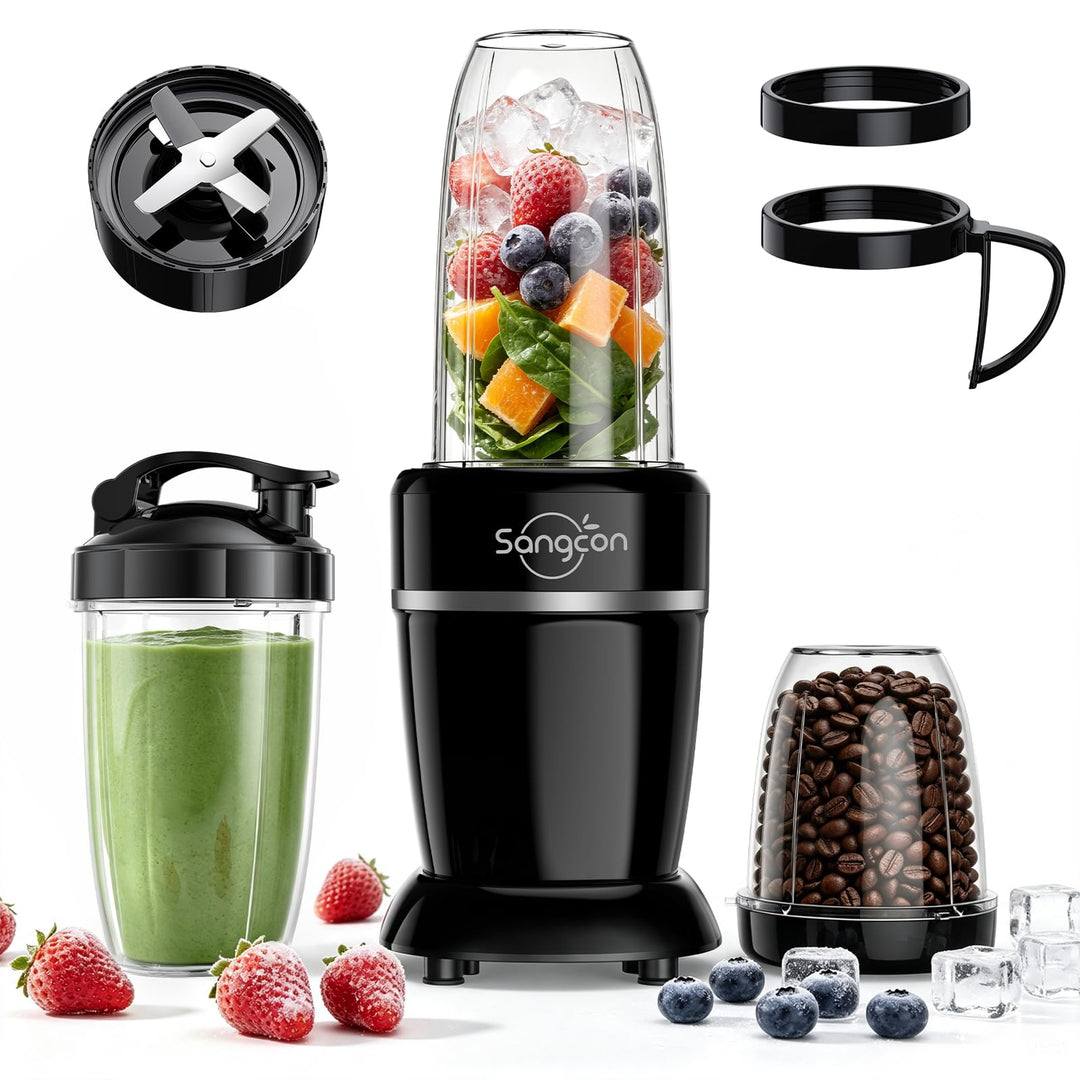 Sangcon 1000 W Mixer für Smoothies, Mixer für die Küche mit 3 Tassen + 2 Auslaufabdeckungen + 1 Aufb