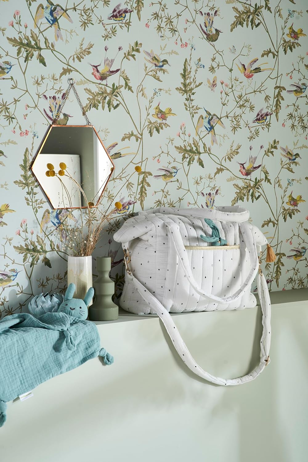 VERTBAUDET Wickeltasche,Plume" wollweiss bedruckt ONE SIZE