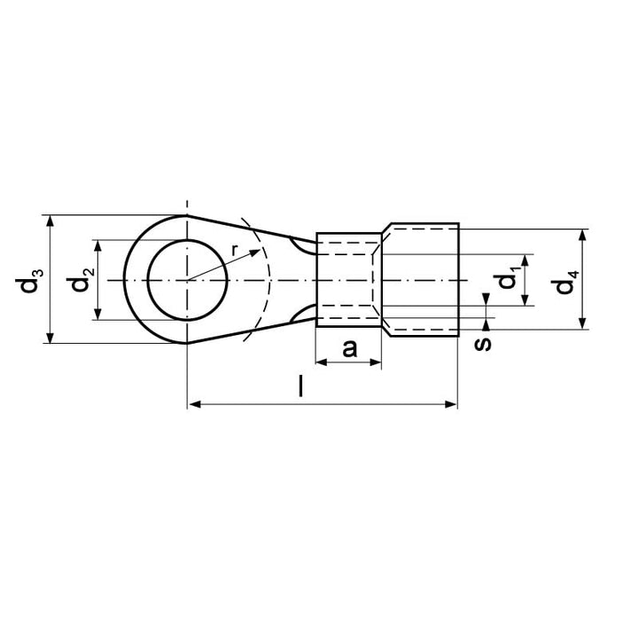 ERKO 100 Stück professionelle isolierte Ringkabelschuhe für M10 Schrauben und Drahtgrösse von 16 mm2
