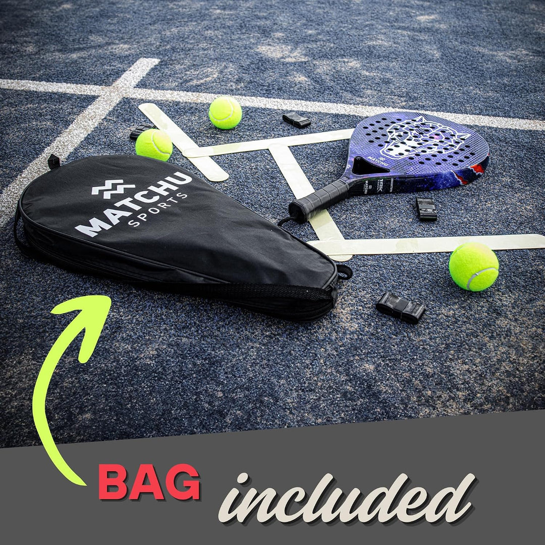 Matchu | Padel Schläger | Unisex | 100% Carbon-Rahmen, Glasfaser-Deckschicht und weicher Eva-Schaum