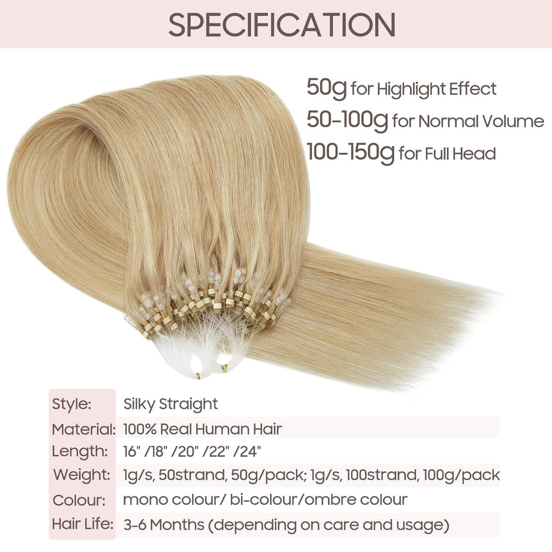 Haarteile Echthaar Microring Extensions Echthaar 0,5g Weich Natürlich Haarverlängerung 7A Remy Haare