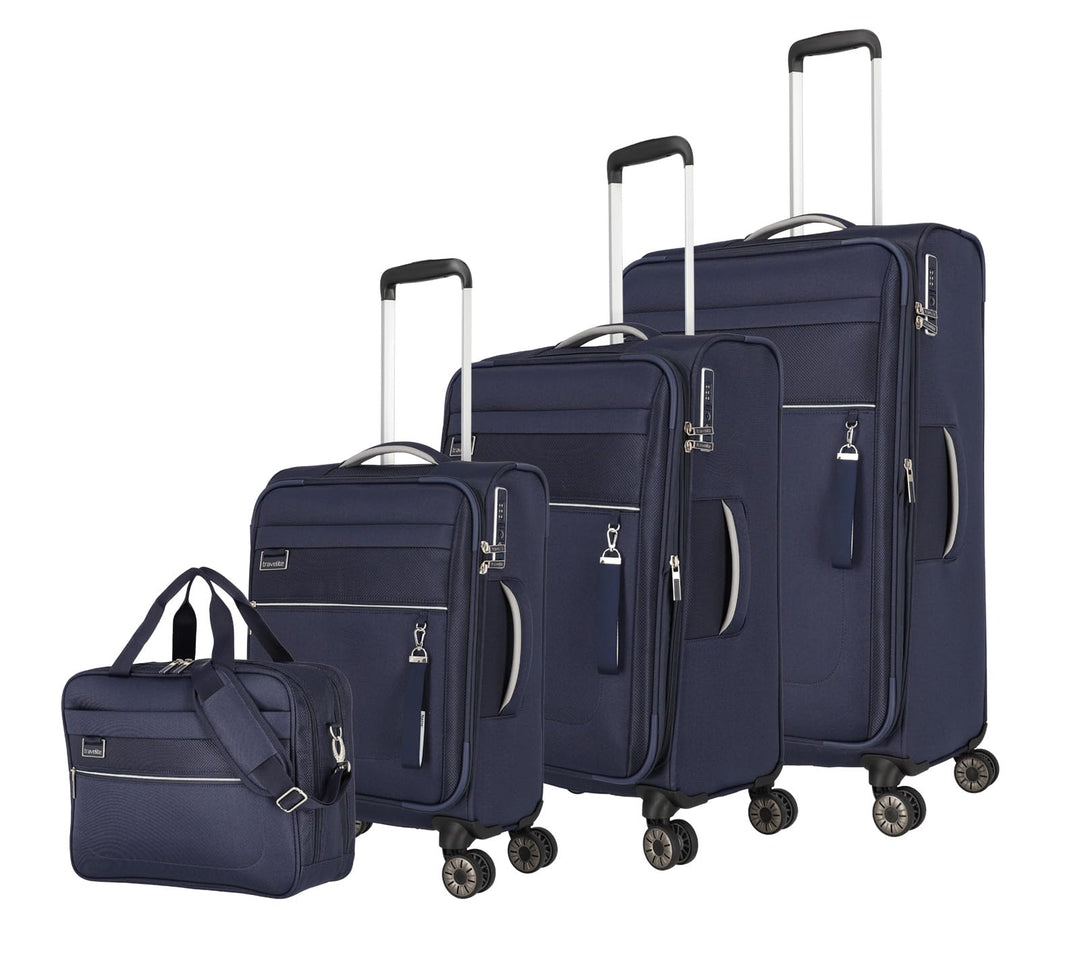 Travelite Kofferset 4 teilig Weichschale 4 Rollen, Grössen S-M-L + Bordtasche, nachhaltig, MIIGO, Re