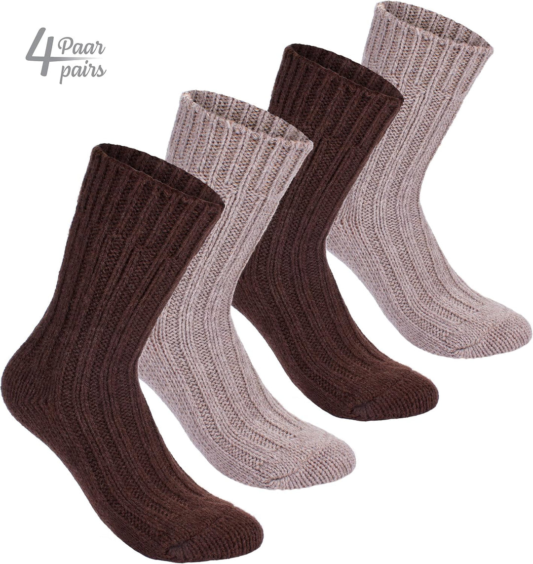 Brubaker 4 Paar Alpaka Socken sehr dick flauschig und warm - reine Alpakawolle 39-42 Brauntöne, 39-4