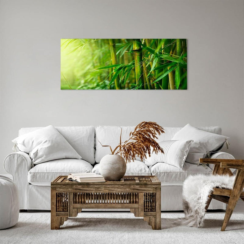 Panorama Bilder auf Leinwand 100x40cm Leinwandbild mit Rahmen Bambus Pflanze Gross Wanddeko Bild Sch