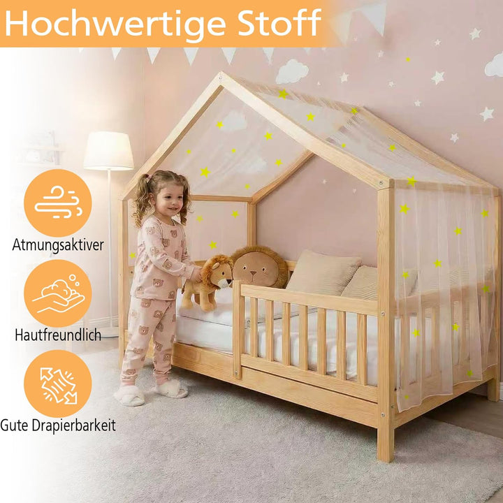 Hook Hausbett Himmel Betthimmel für Hausbett Kinder – Leuchtender Sternenhimmel Stoffhimmel für Haus