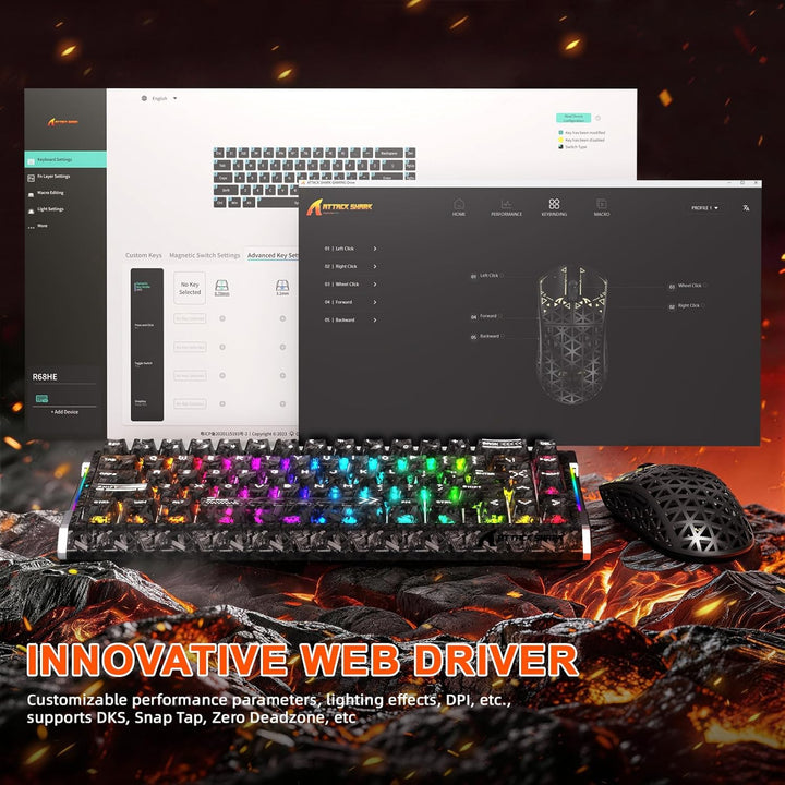 ATTACK SHARK R68HE 8kHz Forged Carbon& Rapid Trigger Magnetisch Kabelgebunden Gaming-Tastatur+R5Ultr