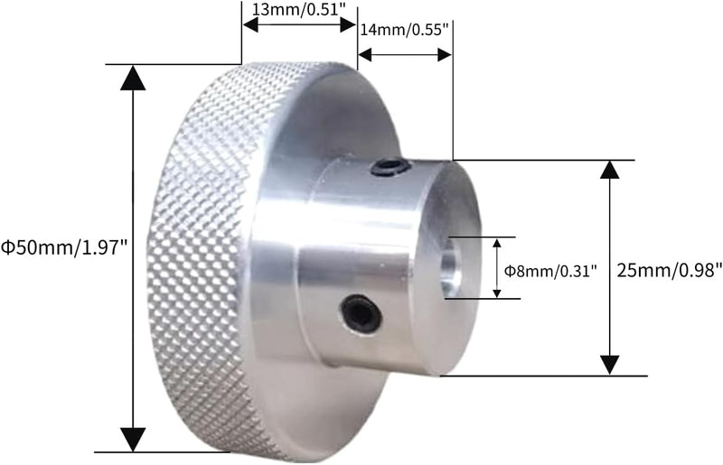 CHANCS Handrad aus Aluminiumlegierung, 50 mm Aussendurchmesser, 8 mm Bohrung, Rändel-Handrad für Gle