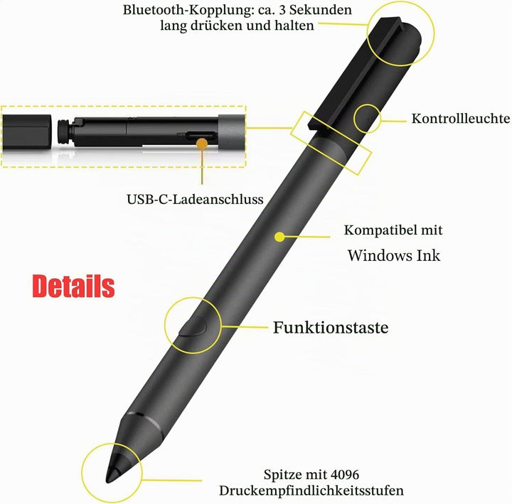 Tilt Pen für HP Tilt Pen (2MY21AA) Digitaler Eingabestift, 2 programmierbare Tasten, Bluetooth, aufl