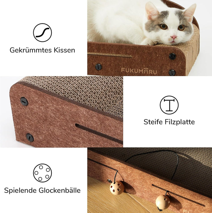 FUKUMARU 53.3 cm Katzenkratzer Karton, Katzenliege, Langlebiges Katzenkratzbett Grosse Liege mit Glo
