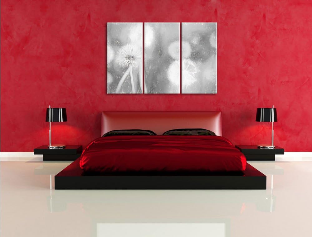 Pixxprint Romantische Pusteblumen Kohle Zeichnung Effekt 3-Teiler Leinwandbild 120x80 Bild auf Leinw