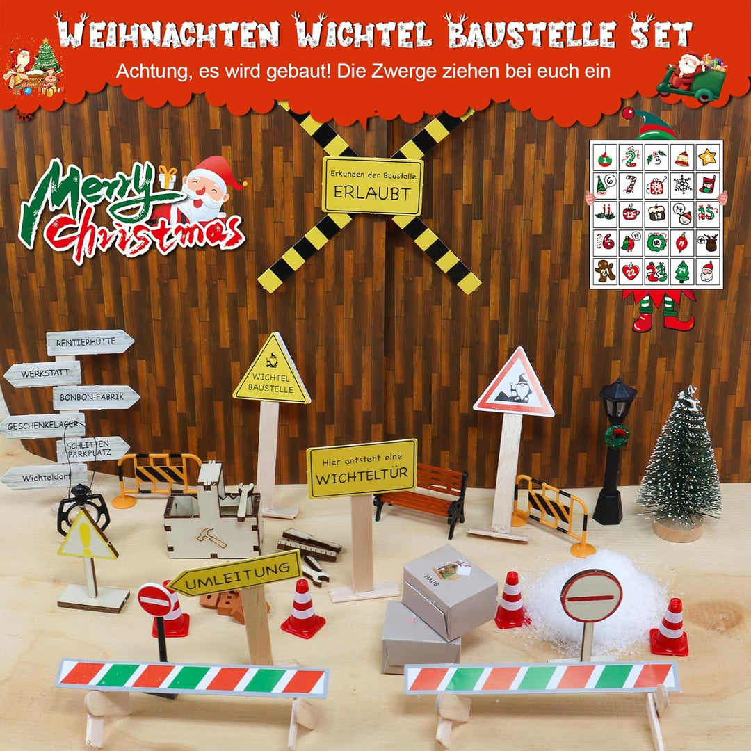 Roselee Wichteltür Set, 28PCS Wichteltür Zubehör Weihnachten Set, Nissedor Miniatur Leuchtend Weihna