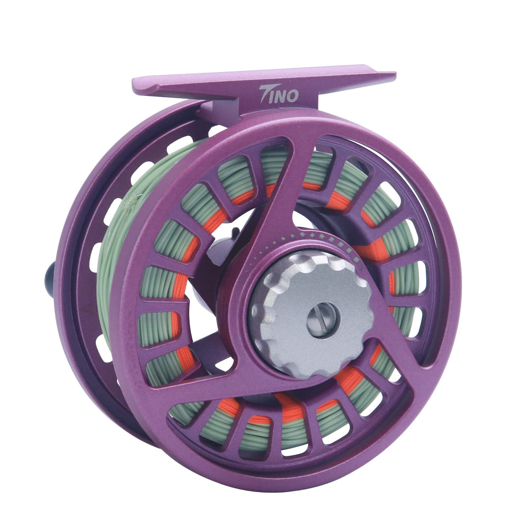 Maximumcatch Tino Fliegenrolle Lila/Schwarz in 3/4, 5/6, 7/8wt, und Fliegenfischen Rolle mit Schnüre