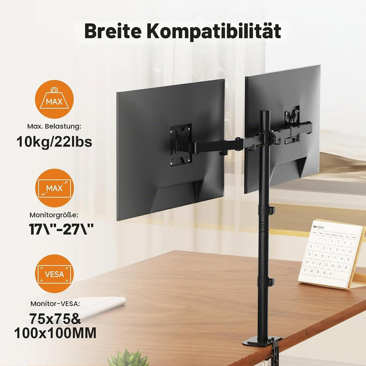 Bildschirmhalterung, Monitor Tischhalterung für 2 Monitore Monitorhalterung Höhenverstellbar 80cm St