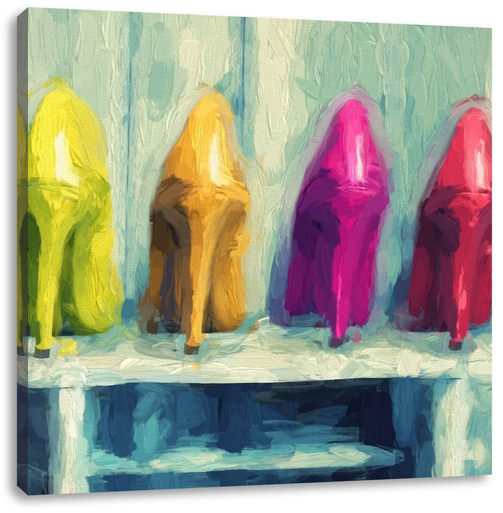 High Heels im Schrank, Format: 70x70 auf Leinwand, XXL riesige Bilder fertig gerahmt mit Keilrahmen,