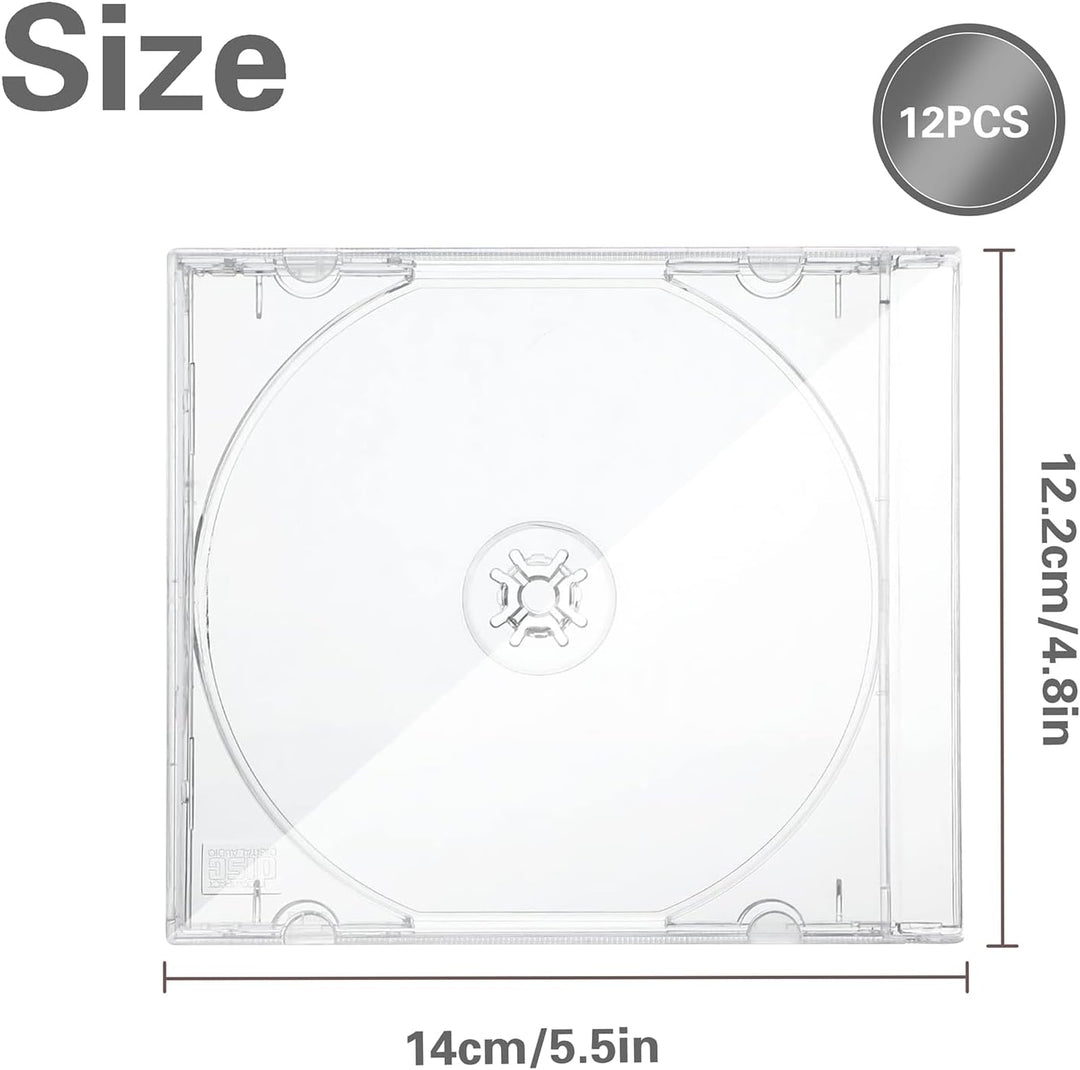 12 Stück CD/DVD Hüllen,Leerhüllen zum Abheften für 1 CD Kunststoff transparent Jewel Case Leerbox zu
