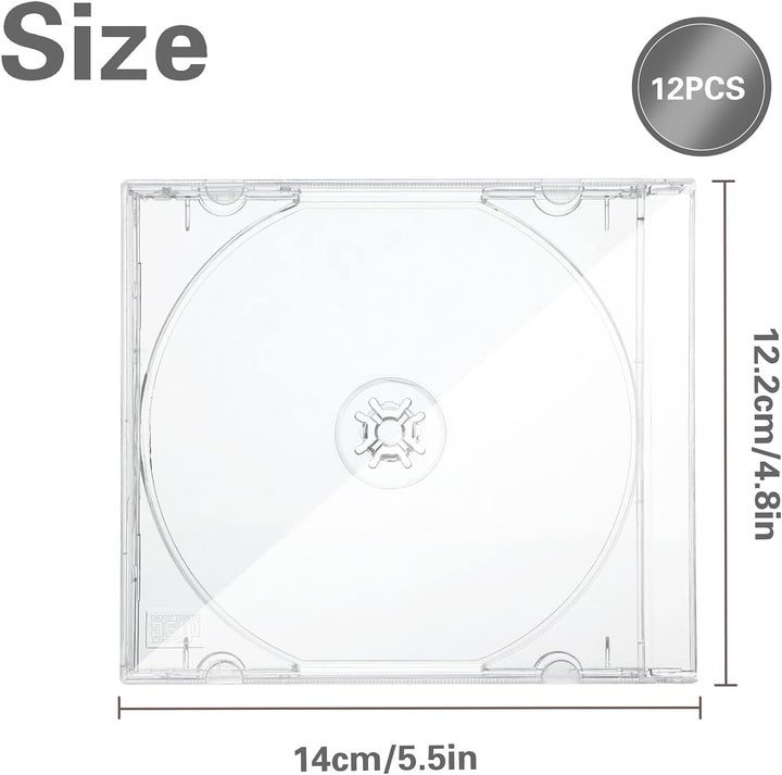 12 Stück CD/DVD Hüllen,Leerhüllen zum Abheften für 1 CD Kunststoff transparent Jewel Case Leerbox zu