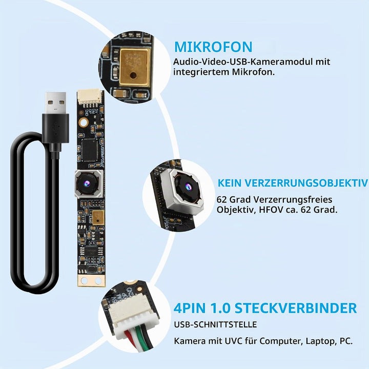 8MP USB Kamera modul mit Mikrofon, 4K 30fps Autofokus Webcam,lighburn Kamera für Laser gravuren,FOV