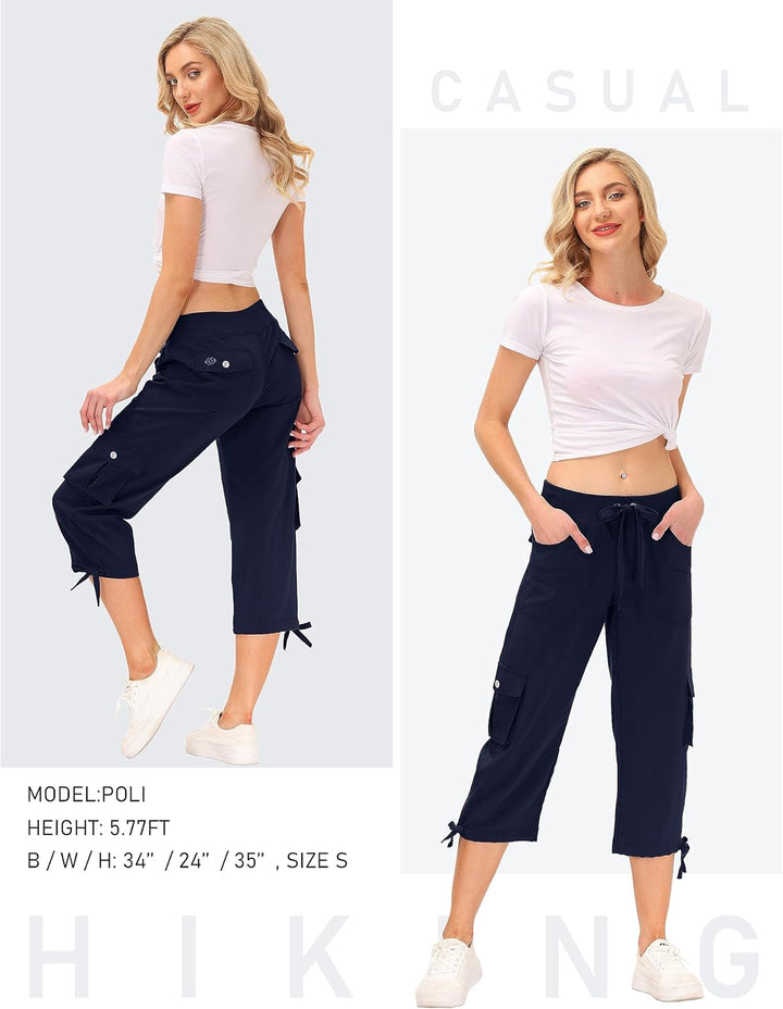 JINSHI Hosen Damen Sommer Cargohose 3/4 Hose Caprihose Wanderhose 6 Taschen | Leicht, Atmungsaktiv,M