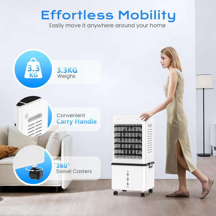 Klimaanlage Mobil 45W, 3-seitiger Klimaanlage Ohne Abluftschlauch, 6 Modi, 12L Abnehmbarem Tank, 60/