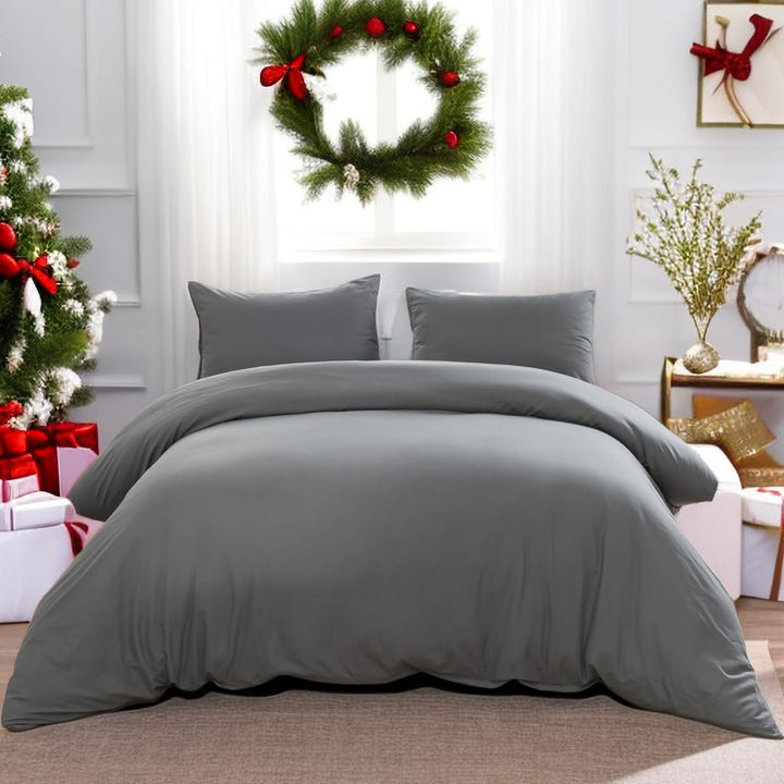 AYSW 100% Baumwolle Bettwäsche mit Reissverschluss 155x220 cm Grau 1 Bettbezug mit 1 Kopfkissenbezug