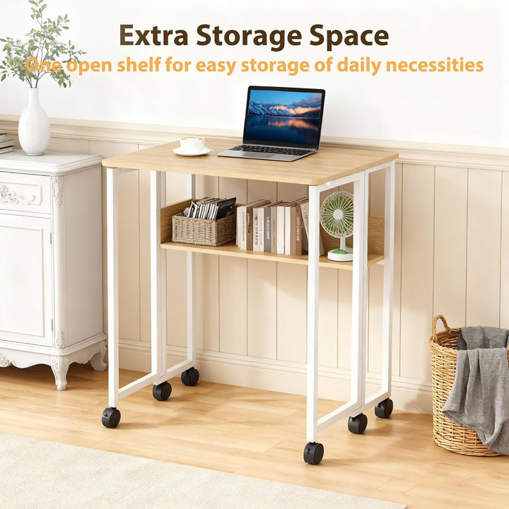 Klappbarer Schreibtisch Mit Rollen Und Stauraum, 63x50x75 cm Platzsparender Computertisch Für Home O