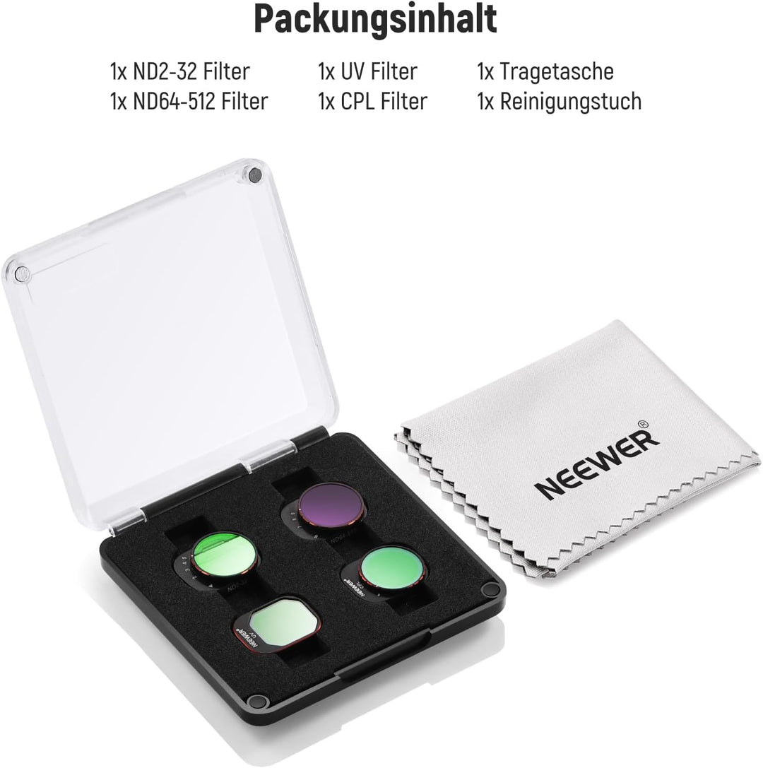 NEEWER Variable ND Filter Set kompatibel mit DJI Mini 4 Pro, 4er Pack ND2-ND32 (1-5 Blendenstufen)/N